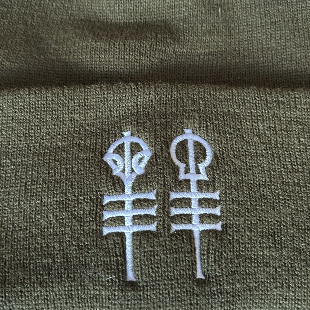 Olive Green Beanie with Embroidered Design - Picture 4 of 4